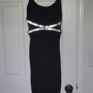 Black cocktail dress with rhinestone detail